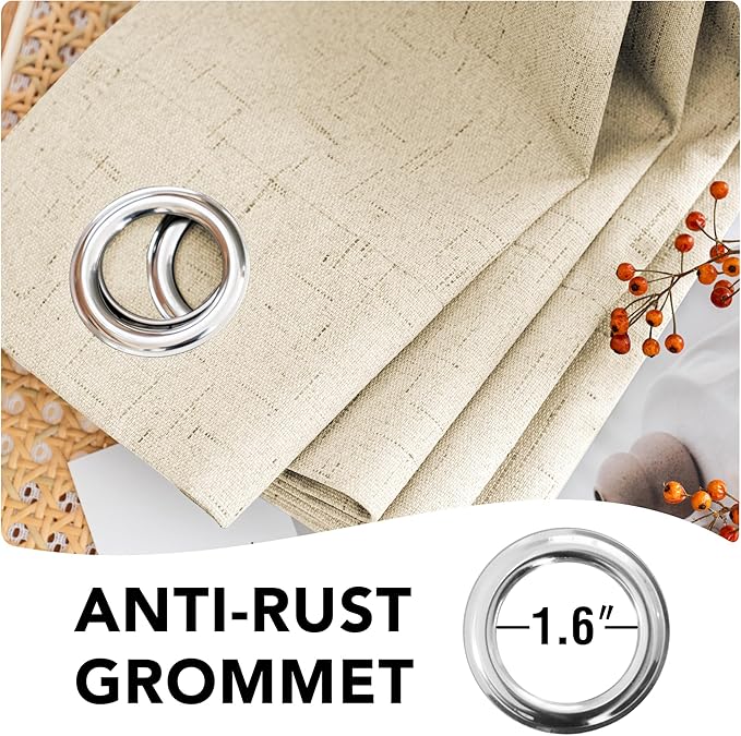 H.VERSAILTEX 100% Blackout Curtains for Bedroom Thermal Insulated Linen Textured Curtains Heat and Full Light Blocking Drapes Living Room Curtains 2 Panel Sets, Bleached Sand, 42x84 Inch