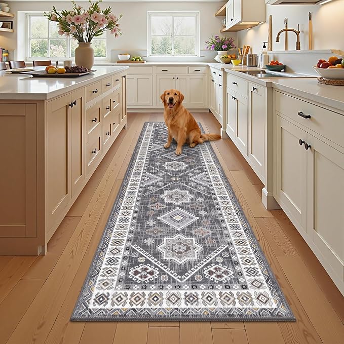 HEBE Washable Kitchen Rugs Runner 2'x 8', Non Slip Hallway Runner Rug, Low Pile Entryway Rug Laundry Room Mat Kitchen Carpet Runners for Hallways, Bathroom, Laundry, Bedside Rug