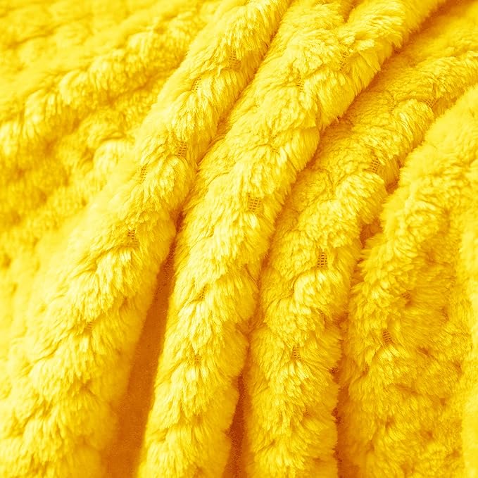 Exclusivo Mezcla Fleece Throw Blanket, Super Soft and Warm Blankets for Couch, Sofa and Bed Waffle Textured, Cozy, Fuzzy and Lightweight (Vibrant Yellow, 40x50 Inches)