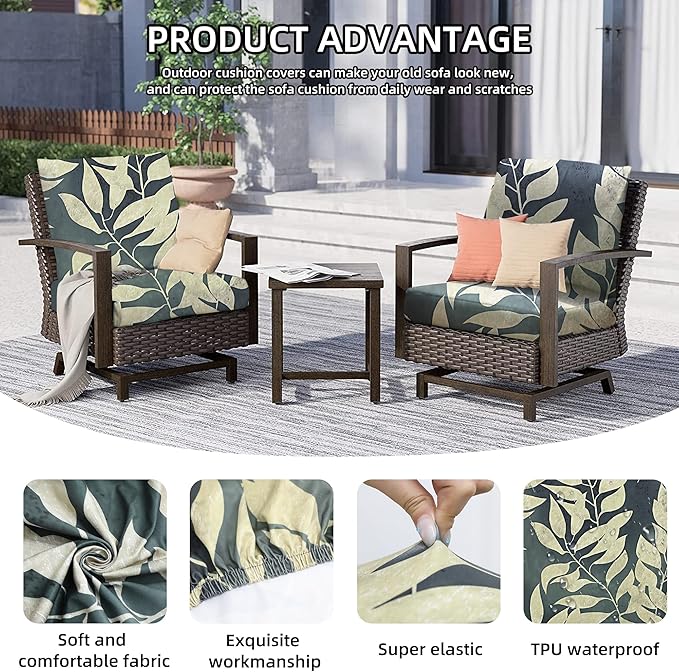 8Pcs Outdoor Cushion Covers, Patio Cushion Covers,Stretch Elastic Slipcovers, Replacement Washable & Reusable Furniture Protector for Patio Couch (Black Fantasy-Pattern,Cover Only)