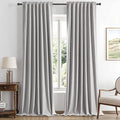 MIULEE 100% Blackout Linen Curtains for Bedroom, Greyish White Solid Luxury Decor Thermal Insulation Room Darkening Drapes for Living Room Nursery Back Tab Rod Pocket 42 x 96 Inches, 2 Panels