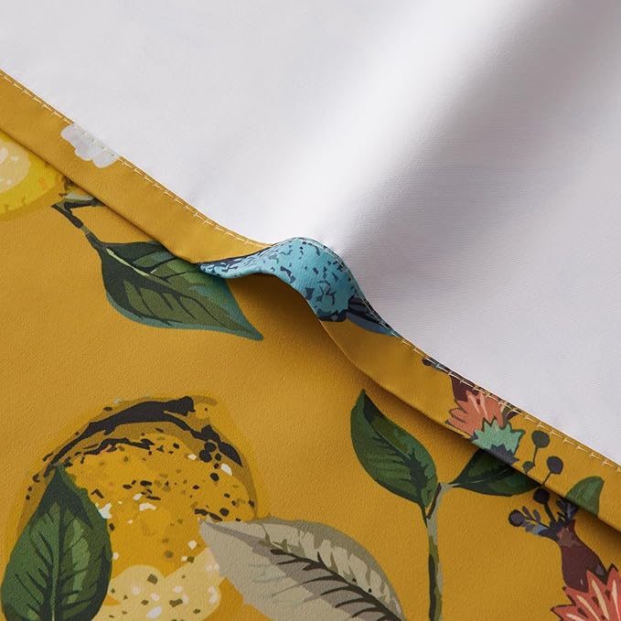 Topfinel Mustard Yellow Vintage Curtains & Drapes 84 Inches Long, Grommet Luxury Whimsical Floral Lemon Hummingbird Patterned Waverly Mid Century Colorful Blackout Drapes for Living Room Bedroom