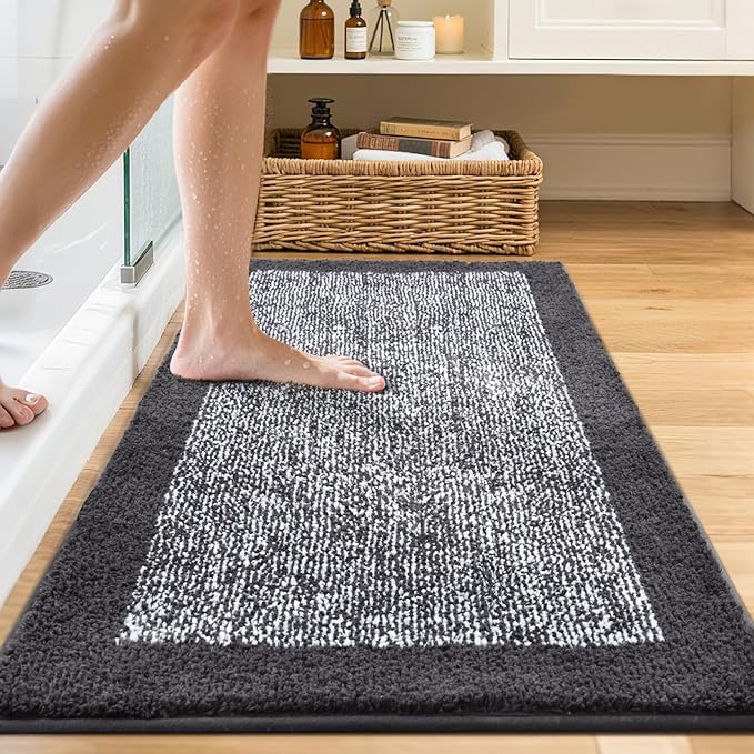 48x24 Long Bathroom Rugs Washable Non Slip, Dark Grey Bath Mat for Bathroom Floor Tub, Soft Absorbent Quick Dry Mats for Shower, Bathtub,Home Decor