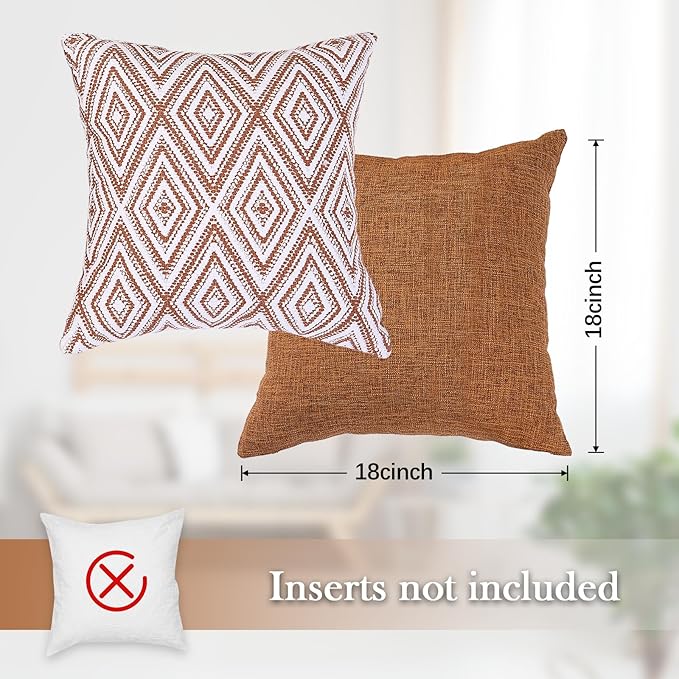 HPUK Decorative Throw Pillow Covers Set of 4 Geometric Design Linen Cushion Cover for Couch Sofa Living Room, 18"x18" inches, Golden Brown