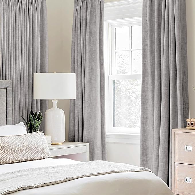 MIULEE Linen Texture 84 Inches Curtains for Bedroom 100% Blackout Thermal Insulated Light Gray Curtains Grommet Room Darkening Drapes for Living Room Nursery 52x84 Inch (2 Panels)