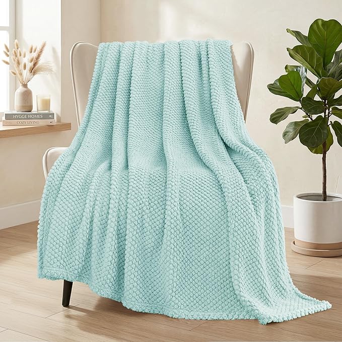 Whale Flotilla Extra Large Fuzzy Fleece Throw Blanket for Couch, 50x70 Inch Fluffy Warm Soft Jacquard Blankets for All Season, Lightweight and Cozy, Light Blue