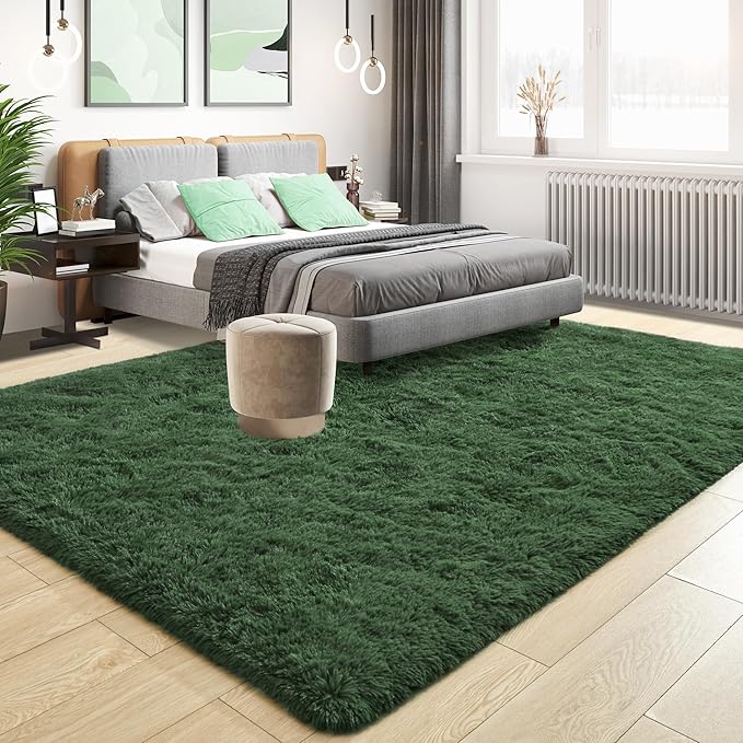 Tepook Soft Fluffy Rugs for Bedroom, 4x6 Area Rug for Living Room, Modern Shaggy Room Rug for Kids Boys Girls, Plush Throw Rugs Indoor Nursery Home Decor Rug with Non-Slip Bottom, Dark Green