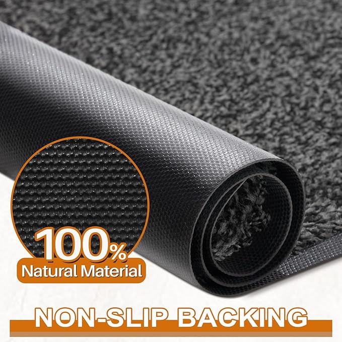 Mibao Front Door Mat, Dirt Trapper Welcome Mat for Outdoor Indoor, Non-Slip Waterproof Doormat, Durable Machine Washable Low Profile Entry Rug for Back Door Outside Patio Porch, 72" x 24", Grey