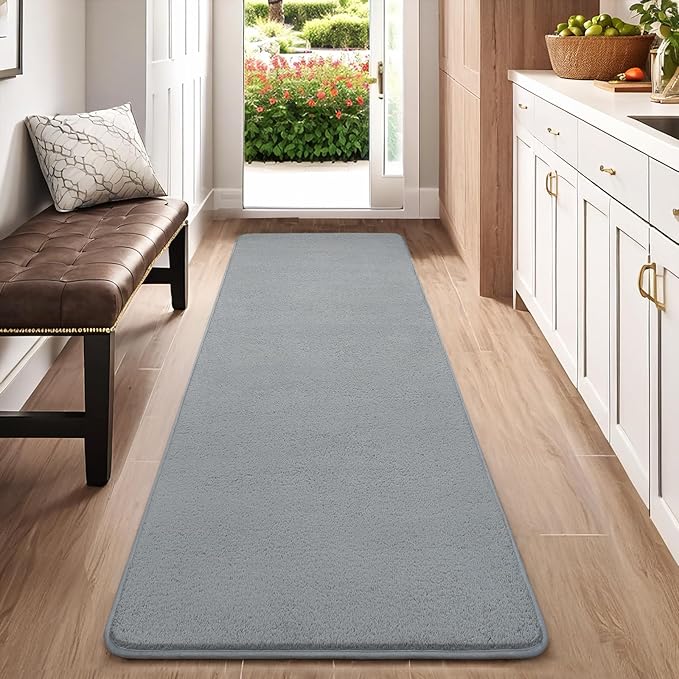 AROGAN 2x8 Feet Shag Runner Rug for Hallways, Washable Rugs with Memory Foam for Bedroom, Entryway Indoor Fluffy Throw Rug for Bedside Living Room Kids Girls Nursery Dorm Room Decor, Grey