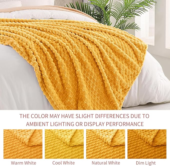 Exclusivo Mezcla Fleece Twin Blanket for Bed, Extra Large Fuzzy Mustard Yellow Bed Blankets, Soft Cozy Plush Sofa Throws for All Seasons, 60x80 Inches