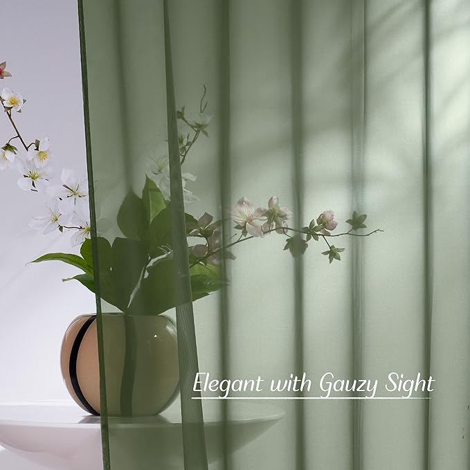 NICETOWN Voile Sheer Forest Green Curtains for Bedroom, Grommet Airy & Lightweight Sheer Window Treatments Light Filtering Drapes for Farmhouse, W54 x L84, 2 Panels