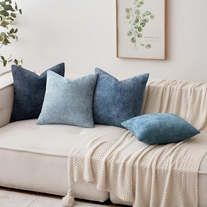 MIULEE Pack of 2 Couch Throw Pillow Covers 22x22 Inch Coastal Smoke Blue Modern Boho Accent Decorative Pillow Covers Soft Chenille Farmhouse Cushion Covers for Home Decor Bed Sofa Living Room