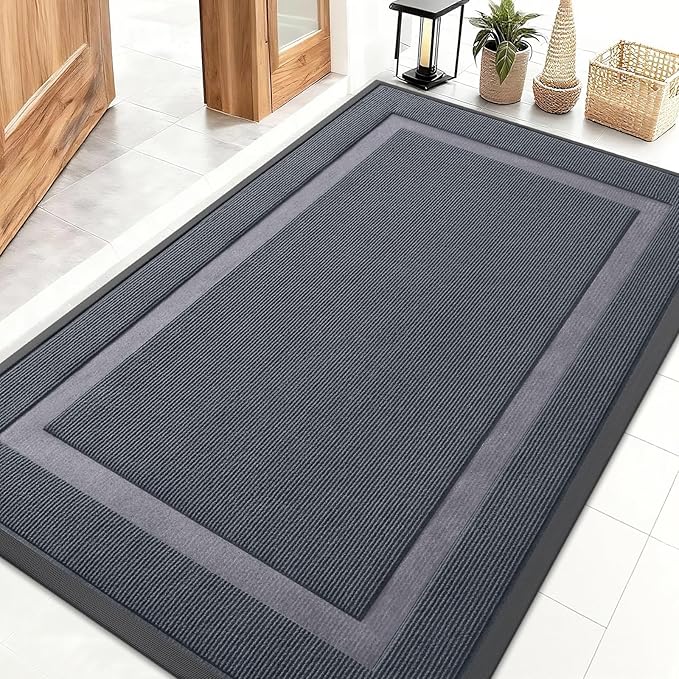 OLANLY Front Door Mat Indoor Outdoor Entrance, Waterproof All-Season, All-Weather Doormat, Sturdy Natural Rubber, Fade Resistant, Low Profile, Easy Clean Patio Porch Entryway Mat, 47x30, Light Grey