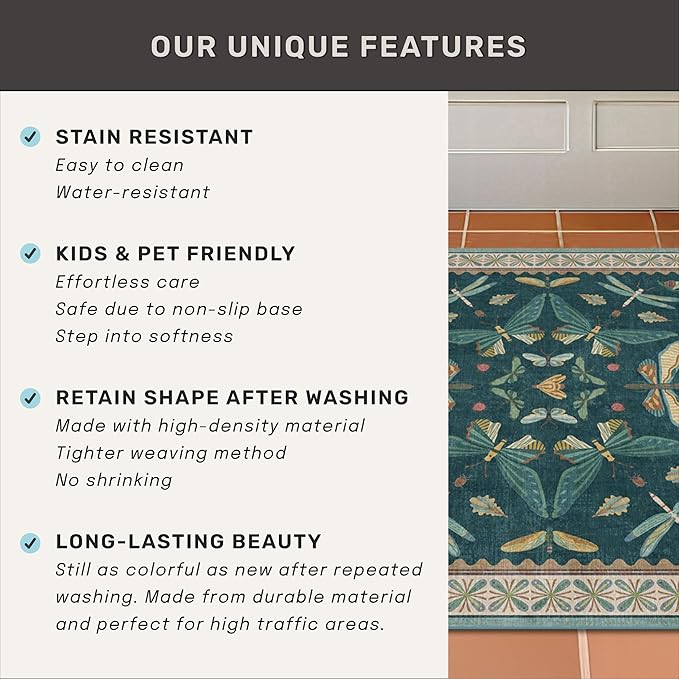 Washable Entry Rugs for Inside House - Non Slip 2x3 Small Rugs for Entryway, Kitchen, Powder Room, Stain & Fade Resistant, Teal Green