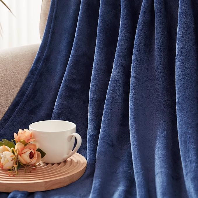 Exclusivo Mezcla Fleece Throw XL Blanket for Couch, Sofa, Super Soft and Warm Navy Blue Blankets, All Season, Cozy, Plush, Lightweight, 50x70 Inches