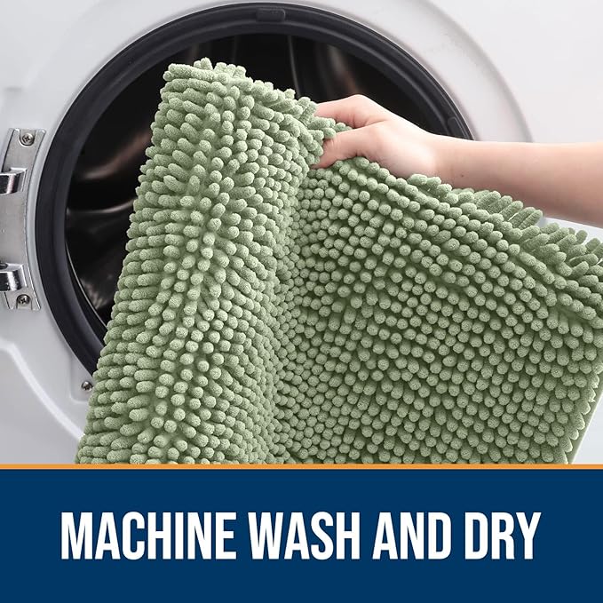 OLANLY Dog Door Mat for Muddy Paws 70x24, Absorbs Moisture and Dirt, Absorbent Non-Slip Washable Doormat, Quick Dry Chenille Mud Mat for Dogs, Entry Indoor Entryway Carpet for Inside Floor, Sage Green
