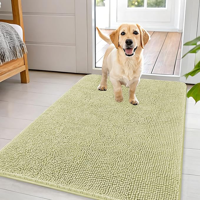OLANLY Dog Door Mat for Muddy Paws 44x32, Absorbs Moisture and Dirt, Absorbent Non-Slip Washable Doormat, Quick Dry Chenille Mud Mat for Dogs, Entry Indoor Entryway Carpet for Inside Floor, Vanilla