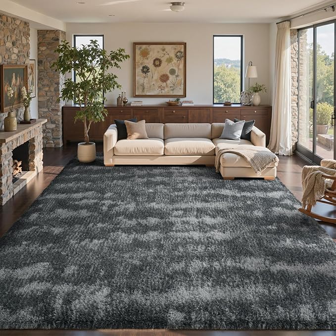 9x12 Ft Extra Large Shag Rugs for Living Room, Ultra Soft Fluffy Furry Area Rugs for Bedroom Indoor Floor, Aesthetic Carpet for Kids Home Decor (Grey)