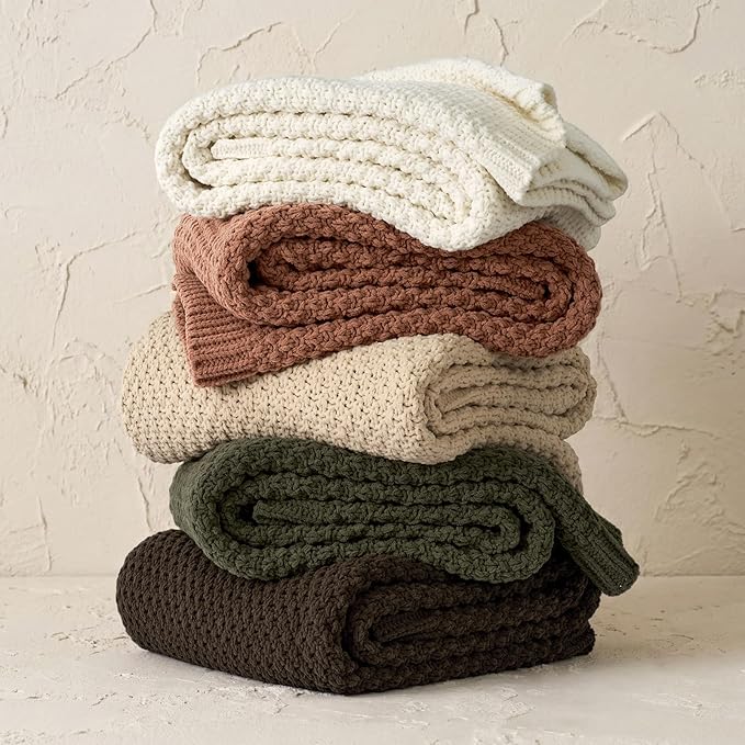 EVERGRACEHOME Chunky Chenille Knit Throw Blanket for Couch, Soft Luxurious Moss Stitch Blankets for Bed, Cozy Decorative Farmhouse Knitted Throws for Sofa, Terracotta Clay, 60" x 80"