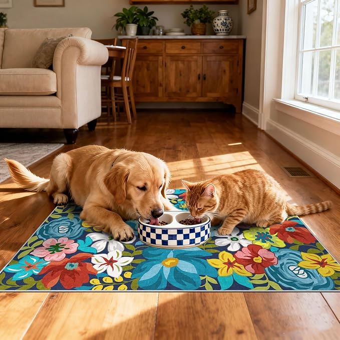 Front Door Mat Outside Entrance - 2x3 Spring Non-Slip Washable Doormat Indoor Outdoor Entrance Colorful Botanical Floral Rug Small Throw Rugs for Entryway Bedroom Kitchen Front Porch Decor
