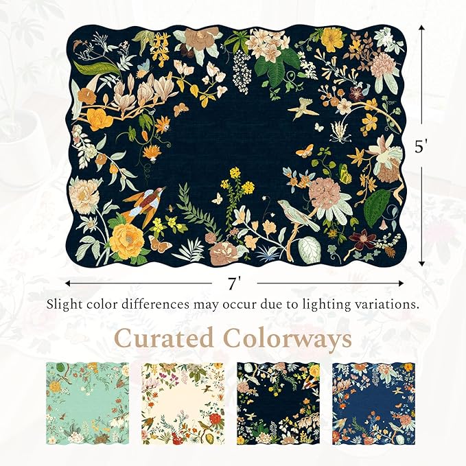 Rugflix 5x7 Floral Area Rug for Living Room, Bedroom, Machine Washable Rugs with Non-Slip Backing, Indoor Low Pile Carpet for Dining Room, Nursery, Kids Pet Friendly
