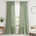 Nanspring Light Sage Linen Curtains 90 Inch Long 2 Panels Set for Bedroom Living Room Light Sage Linen Textured Window Drapes Semi Sheer Light Filtering Rod Pocket Back Tab Farmhouse Curtain 52x90