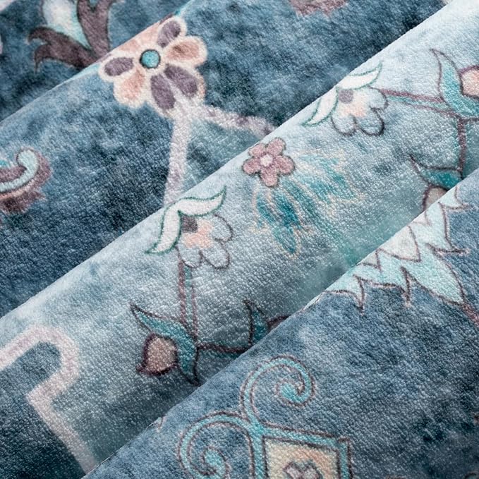 SERISSA Area Rug 4x6 Boho Rugs for Bedroom, Vintage Blue Washable Non Slip Rugs, Ultra Soft Print Distressed Low-Pile Throw Rug Carpet for Nursery Dorm Kitchen Living Room Decor