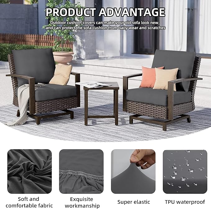 14Pcs Outdoor Cushion Covers, Patio Cushion Covers,Stretch Elastic Slipcovers, Replacement Washable & Reusable Furniture Protector for Patio Couch (Grey,Cover Only)