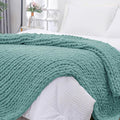 Bigacogo Chunky Knit Throw Blanket for Couch, 51x63 inches, 100% Hand Knitted with Thick Jumbo Chenille Yarn, Cozy Soft Large Rope Knot Cable Crochet Blankets for Sofa Bed Living Room, Light Teal