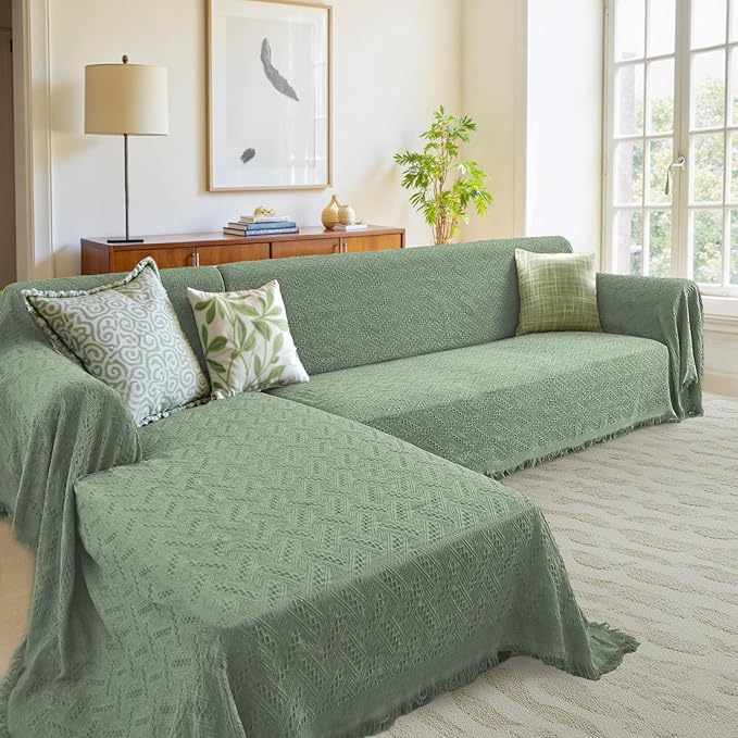 HOMERILLA Sectional Couch Covers for Sectional Sofa L Shaped Sofa Cover Blanket 2 Pieces L Shape Furniture Protector for Pets Dogs(Sage, X-Large)
