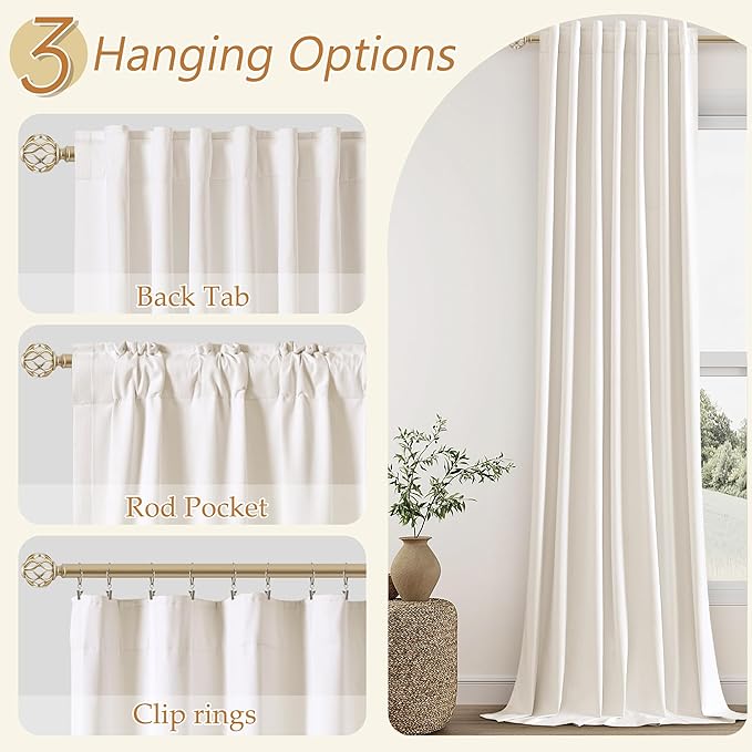 Guken Ivory 100% Blackout Curtains 84 Inch Length 2 Panels Set for Living Room Bedroom Back Tab Thermal Insulated Black Out Linen Drapes Room Darkening Window Curtains 84 Inches Long