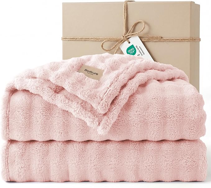 Bedsure 3D Fleece Bubble Blanket - GentleSoft Pink Queen Blanket for Bed Sofa Girls Room Decor - Luxury Soft Cozy Spring Gifts for Kids Girls, Lightweight, Crystal Pink, 90"×90"