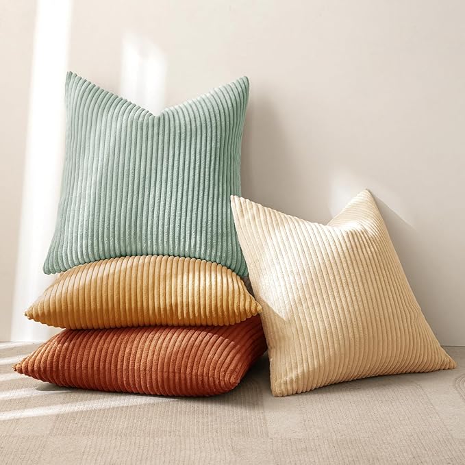 MIULEE Boho Farmhouse Throw Pillow Covers 16x16 Inch Set of 4 Modern Natural Decorative Cushion Covers Soft Corduroy Home Decor for Spring Couch Bed Sofa Living Room Teal-Rust Gradient Series