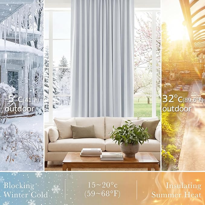 PONY DANCE 60% Light Filtering White Curtain Panels, Kitchen Curtains Room Darkening Energy Saving Short Drapes with Back Tab for Bedroom Home Decor, 34 in Wide by 45 Long, Greyish White, 2 Pieces