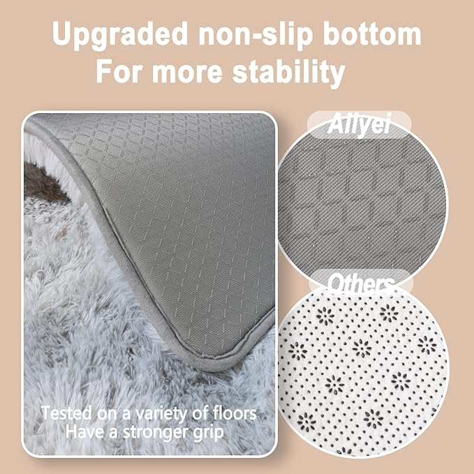 Ultra Soft Runner Rugs for Bedroom Hallways with Upgraded Non-Slip Rubber Backing & Thick Memory Sponge, 2 Packs 2x6 Feet Fluffy Shag Throw Area Rug for Bedside Dorm Tie-dye Light Grey