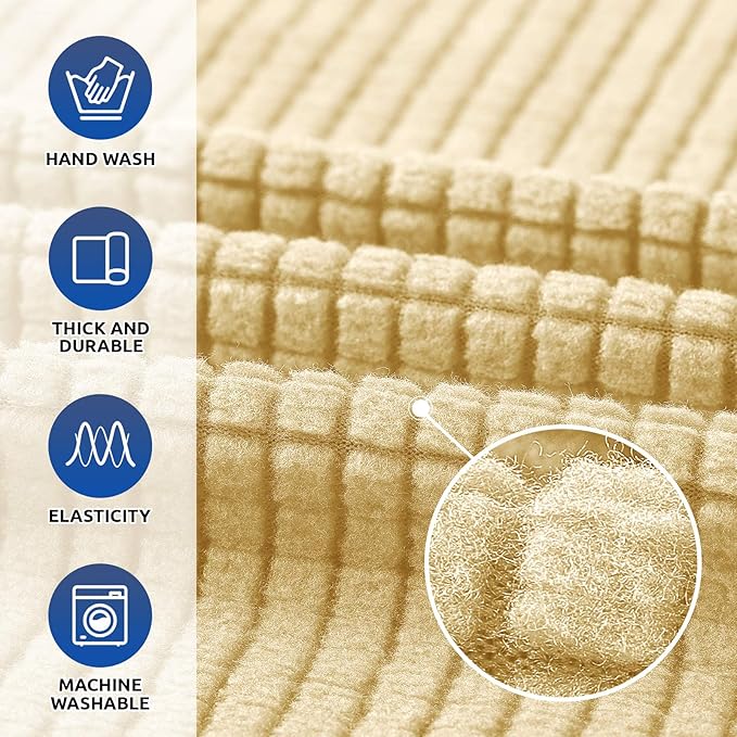 KEKUOU Stretch Oversized Sofa Slipcover 1 Piece Couch Sofa Cover (94"-110") Furniture Protector 4 Seater Sofa with Elastic Bottom for Kids,Pet.Jacquard Checked Pattern Fabric(X Large,Champagne)