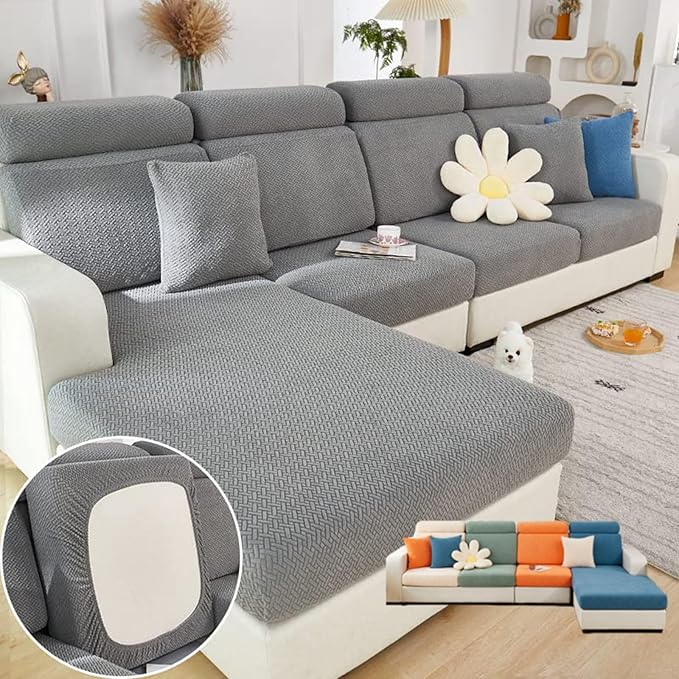 Soothing Home Sofa Covers, Sofa Hero Covers, Wear-Resistant Universal Couch Covers Washable Stretch Sectional Couch Cushion Covers (Grey,Large Triple Seat Cover)