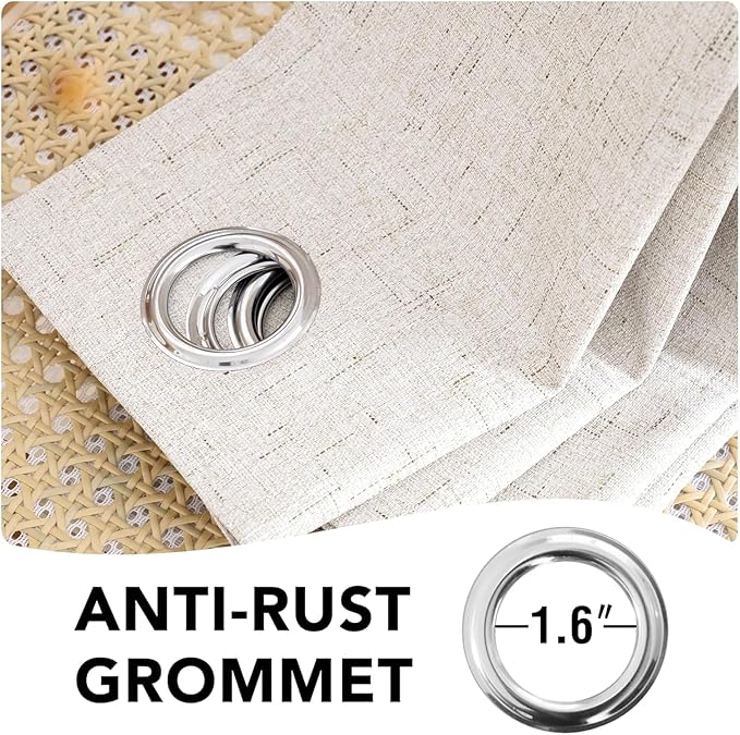 H.VERSAILTEX Linen Curtains 100% Blackout Curtains for Bedroom 90 inch Long Full Light Blocking Nature Linen Blended Window Curtains for Living Room Nickel Grommet (2 Panels, Ivory)