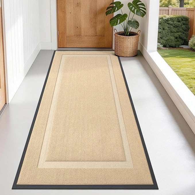OLANLY Front Door Mat Indoor Outdoor Entrance, Waterproof All-Season, All-Weather Doormat, Sturdy Natural Rubber, Fade Resistant, Low Profile, Easy Clean Patio Porch Entryway Mat, 71x34, Beige