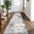 IOHOUZE Abstract Runner Rug 2x10 Ft Washable Runners for Hallways, Non Slip Kitchen Runner Printed Faux Wool Entryway Runner Indoor, Modern Abstract Floor Carpet for Hall Kitchen, Grey Beige