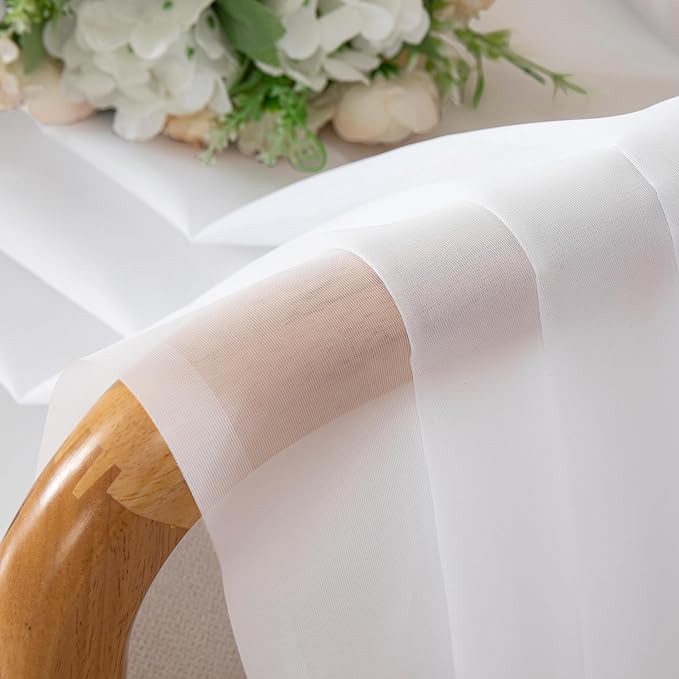 OWENIE Short Sheer Curtains 30 Inches 2 Panels Set, Kitchen Curtains Tiers Light Filtering Rod Pocket Cafe Curtain for Bathroom Small Half Window, 42 in W x 30 in L, White