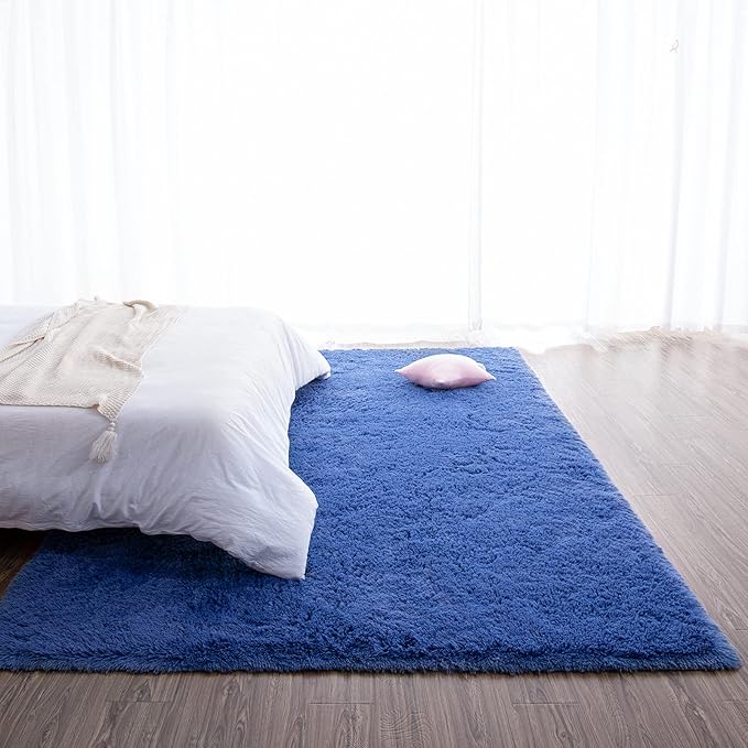 TWINNIS Super Soft Shaggy Rugs Fluffy Carpets 9x12 Feet, Indoor Modern Plush Area Rugs for Living Room Bedroom Kids Room Nursery Home Decor, Upgrade Anti-Skid Fuzzy Rug, Indigo