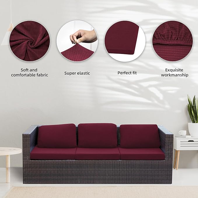 8Pcs Stretch Patio Cushion Covers,Outdoor Couch Covers Replacement,Outdoor Couch & Sofa Slipcovers,for Patio Furniture Cushion Covers,Washable Reusable Furniture Protector (Wine red,Cover Only)