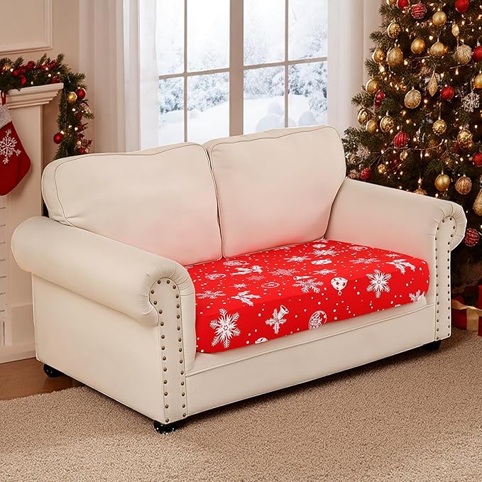 Smiry Printed Couch Cushion Covers, Stretch Soft Couch Covers for Sofa, Washable Non-Slip Sofa Slipcover Furniture Protector for Indoor and Outdoor (Medium,Red)