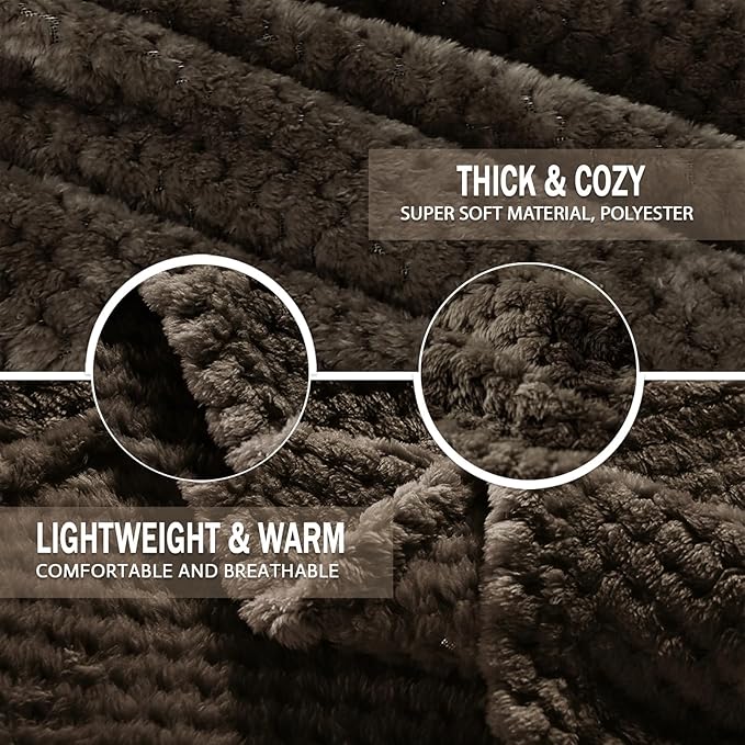 Exclusivo Mezcla Fleece Throw Blanket Extra Large, Super Soft and Warm Blankets for Couch, Sofa and Bed Waffle Textured, Cozy, Fuzzy and Lightweight (Coffee, 50x70 Inches)