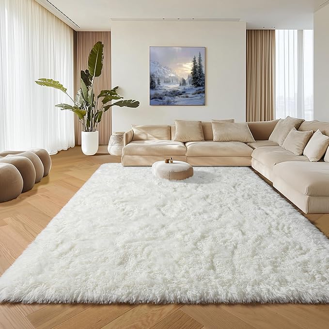 ONASAR Cream White 8x10 Area Rugs for Living Room, Large Fluffy Shag Bedroom Rug, Ivory Soft Plush Thick Shaggy Big Floor Carpet for Kids Boy and Girls Teen Dorm Nursery Indoor Home Decor