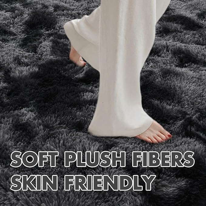 7x10 Ft Extra Large Shag Rugs for Living Room, Tie Dyed Ultra Soft Fluffy Furry Area Rugs for Bedroom Indoor Floor, Aesthetic Carpet for Kids Home Decor (Dark Grey)