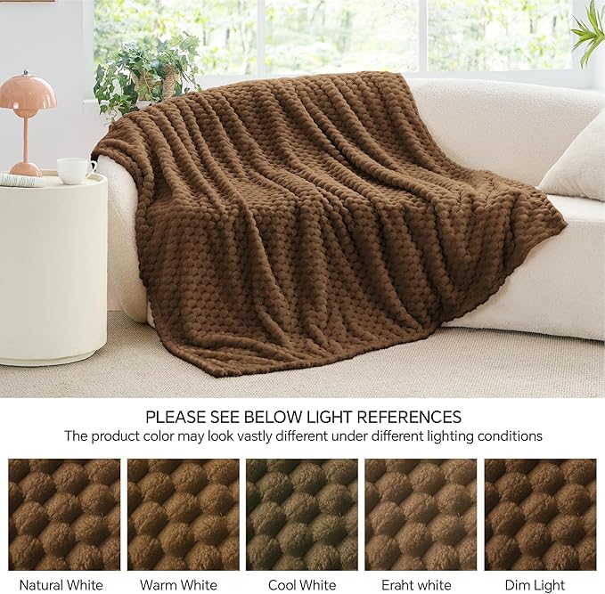 BEDELITE Fleece Blanket - 3D Jacquard Decorative Brown Throw Blankets for Couch & Bed, Soft and Cozy Warm Plush Fluffy Blanket All Seasons Suitable, 50x70Inches