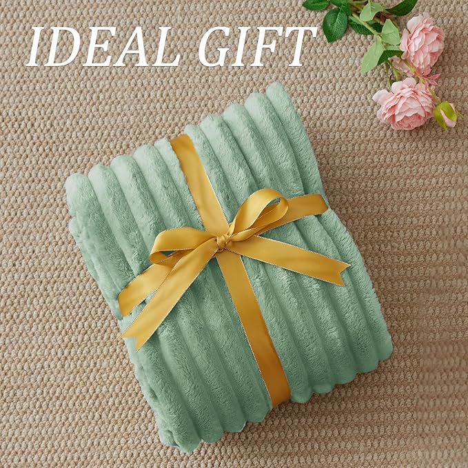 BEDELITE Fleece Throw Blanket for Couch - 300GSM Soft & Warm Fluffy Green Blanket, Decorative and Giftable Striped Blankets for Women, Men, 50"x70"