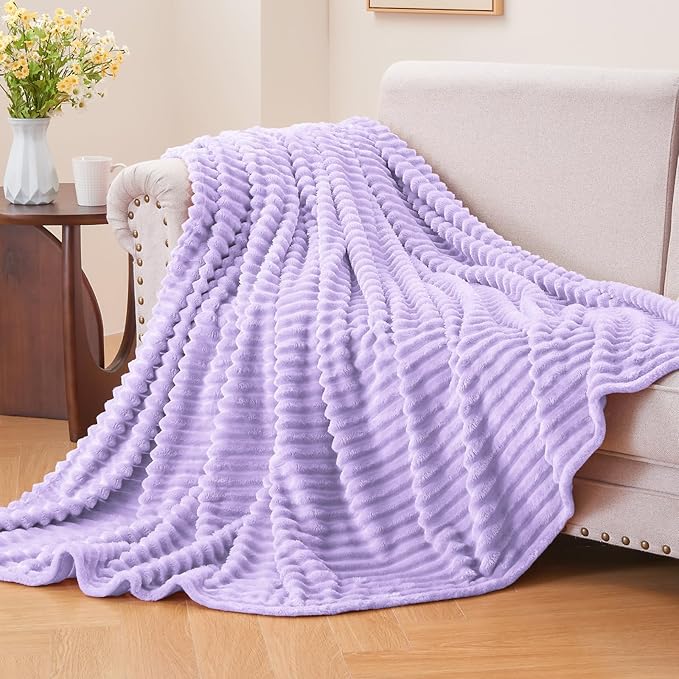 BEDELITE Fleece Blanket Twin Size – 3D Ribbed Jacquard Soft and Warm Decorative Fuzzy Blankets – Cozy, Fluffy, Plush Lightweight Throw Blankets for Couch, Bed, Sofa(Pastel Lilac, 60x80 inches)